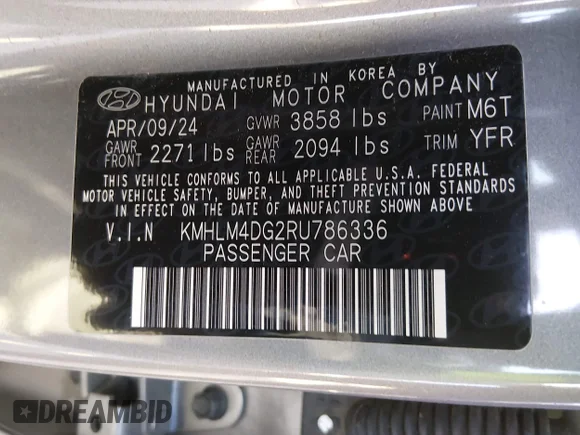 ✅ 2024 Hyundai Elantra SEL • VIN: KMHLM4DG2RU786336 • Lot: 44238575. Wystawiony na IAAI z przebiegiem 22 180 mil. Bezpłatny archiwum sprzedaży aukcyjnych z USA i szczegółowy raport historii pojazdu na DreamBid. Zdjęcie 9.