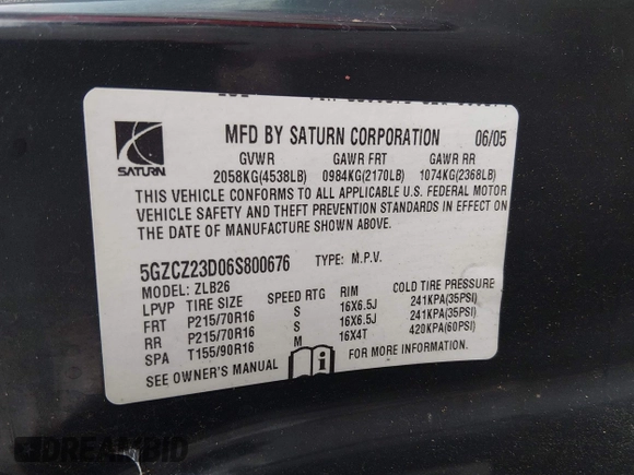 ✅ 2006 Saturn VUE • VIN: 5GZCZ23D06S800676 • Lot: 44969257. Wystawiony na IAAI z przebiegiem 111 824 mil. Bezpłatny archiwum sprzedaży aukcyjnych z USA i szczegółowy raport historii pojazdu na DreamBid. Zdjęcie 9.