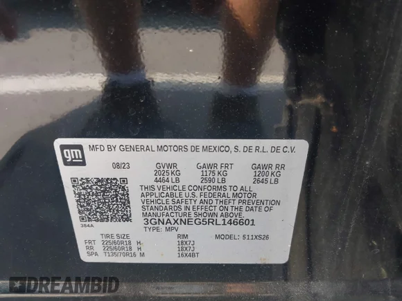 ✅ 2024 Chevrolet Equinox Premier • VIN: 3GNAXNEG5RL146601 • Lot: 45307640. Listed on IAAI with 65,462 mi. Free auction sales archive from the USA and detailed vehicle history report at DreamBid. Image 9.