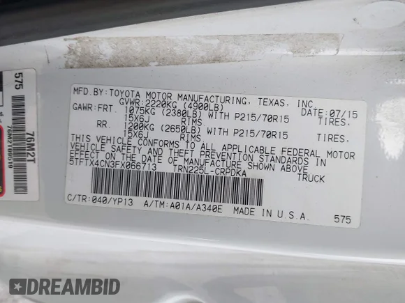 ✅ 2015 Toyota Tacoma • VIN: 5TFTX4CN3FX066713 • Lot: 44121901. Wystawiony na IAAI z przebiegiem 86 294 mil. Bezpłatny archiwum sprzedaży aukcyjnych z USA i szczegółowy raport historii pojazdu na DreamBid. Zdjęcie 9.