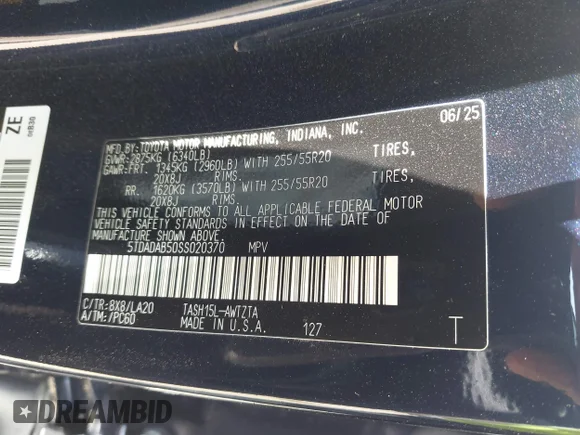 ✅ 2025 Toyota Highlander Hybrid MAX Limited • VIN: 5TDADAB50SS020370 • Лот: 42873634. Опубліковано раніше на IAAI з пробігом 9 486 миль. Безкоштовний доступ до архіву аукціонних продажів зі США та докладний звіт про історію автомобіля на DreamBid. Зображення 9.