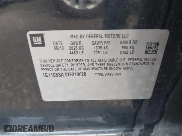 ✅ 2013 Chevrolet Malibu LT • VIN: 1G11C5SA7DF319020 • Lot: 45345194. Listed on IAAI with 90,232 mi. Free auction sales archive from the USA and detailed vehicle history report at DreamBid. Image 9.
