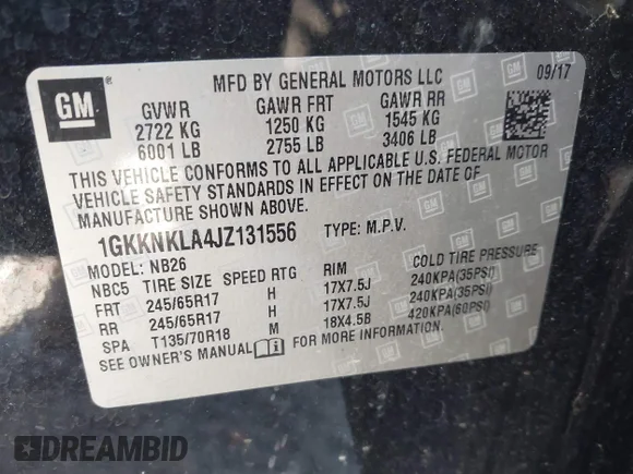 ✅ 2018 GMC Acadia SLE • VIN: 1GKKNKLA4JZ131556 • Lot: 44883850. Wystawiony na IAAI z przebiegiem 109 480 mil. Bezpłatny archiwum sprzedaży aukcyjnych z USA i szczegółowy raport historii pojazdu na DreamBid. Zdjęcie 9.