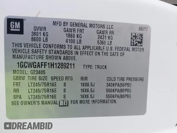 ✅ 2017 Chevrolet Express Cargo • VIN: 1GCWGAFF1H1289211 • Lot: 42060982. Wystawiony na IAAI z przebiegiem 81 529 mil. Bezpłatny archiwum sprzedaży aukcyjnych z USA i szczegółowy raport historii pojazdu na DreamBid. Zdjęcie 9.