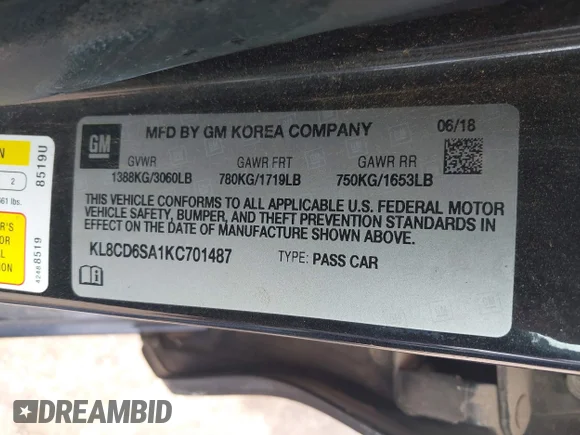 ✅ 2019 Chevrolet Spark LT • VIN: KL8CD6SA1KC701487 • Лот: 45201914. Опубліковано раніше на IAAI з пробігом 78 517 миль. Безкоштовний доступ до архіву аукціонних продажів зі США та докладний звіт про історію автомобіля на DreamBid. Зображення 9.