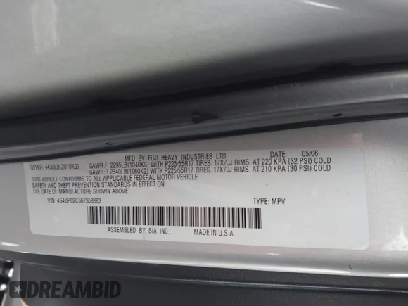 ✅ 2006 Subaru Legacy Outback Limited • VIN: 4S4BP62C567358883 • Lot: 43450814. Listed on IAAI with 207,878 mi. Free auction sales archive from the USA and detailed vehicle history report at DreamBid. Image 9.