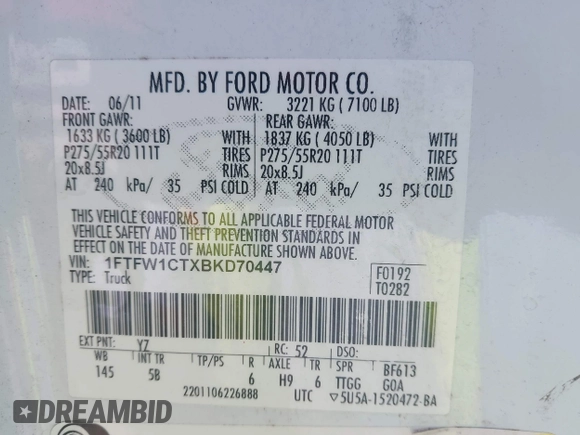 ✅ 2011 Ford F-150 XLT • VIN: 1FTFW1CTXBKD70447 • Lot: 42567152. Wystawiony na IAAI z przebiegiem 215 163 mil. Bezpłatny archiwum sprzedaży aukcyjnych z USA i szczegółowy raport historii pojazdu na DreamBid. Zdjęcie 9.