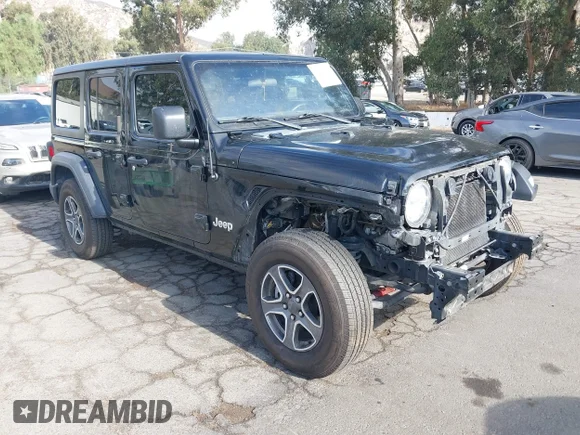 ✅ 2020 Jeep Wrangler Unlimited Sport S • VIN: 1C4HJXDG8LW117147 • Lot: 43218151. Listed on IAAI with 77,986 mi. Free auction sales archive from the USA and detailed vehicle history report at DreamBid. Image 1.