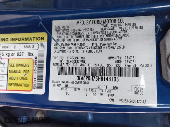 ✅ 2017 Ford Fusion SE • VIN: 3FA6P0H75HR148105 • Lot: 44399209. Wystawiony na IAAI z przebiegiem 115 771 mil. Bezpłatny archiwum sprzedaży aukcyjnych z USA i szczegółowy raport historii pojazdu na DreamBid. Zdjęcie 9.
