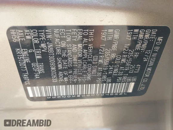 ✅ 2025 Nissan Rogue Platinum • VIN: JN8BT3DD9SW302633 • Lot: 45102560. Wystawiony na IAAI z przebiegiem 6 627 mil. Bezpłatny archiwum sprzedaży aukcyjnych z USA i szczegółowy raport historii pojazdu na DreamBid. Zdjęcie 9.
