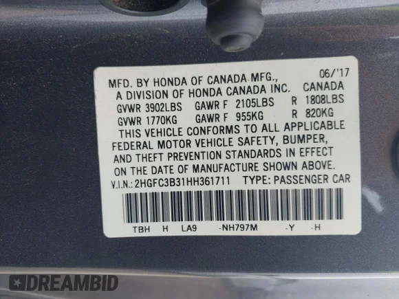 ✅ 2017 Honda Civic EX-T • VIN: 2HGFC3B31HH361711 • Lot: 45163880. Wystawiony na IAAI z przebiegiem 75 231 mil. Bezpłatny archiwum sprzedaży aukcyjnych z USA i szczegółowy raport historii pojazdu na DreamBid. Zdjęcie 9.