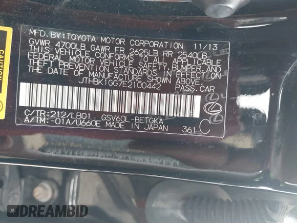 ✅ 2014 Lexus ES 330 • VIN: JTHBK1GG7E2100442 • Lot: 45404530. Listed on IAAI with 152,437 mi. Free auction sales archive from the USA and detailed vehicle history report at DreamBid. Image 9.