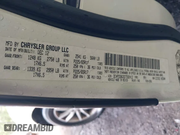 ✅ 2013 Dodge Journey SXT • VIN: 3C4PDDBG3DT592412 • Lot: 44993299. Listed on IAAI with 125,098 mi. Free auction sales archive from the USA and detailed vehicle history report at DreamBid. Image 9.