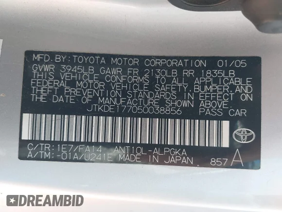 ✅ 2005 Scion tC • VIN: JTKDE177050038856 • Lot: 45383792. Wystawiony na IAAI z przebiegiem 206 035 mil. Bezpłatny archiwum sprzedaży aukcyjnych z USA i szczegółowy raport historii pojazdu na DreamBid. Zdjęcie 9.