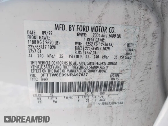 ✅ 2022 Ford Maverick XL • VIN: 3FTTW8E99NRA97837 • Лот: 44322604. Опубліковано раніше на IAAI з пробігом 101 874 миль. Безкоштовний доступ до архіву аукціонних продажів зі США та докладний звіт про історію автомобіля на DreamBid. Зображення 9.