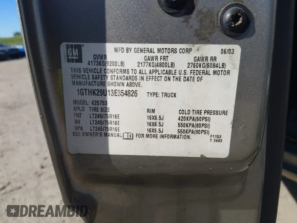 ✅ 2003 GMC Sierra 2500HD SLE • VIN: 1GTHK29U13E354826 • Лот: 45316136. Опубліковано раніше на IAAI з пробігом 196 691 миль. Безкоштовний доступ до архіву аукціонних продажів зі США та докладний звіт про історію автомобіля на DreamBid. Зображення 9.
