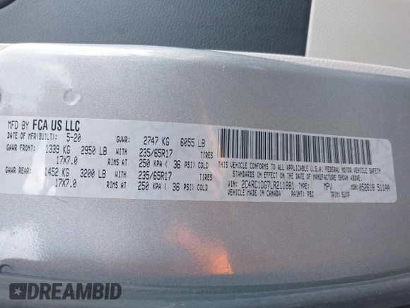✅ 2020 Chrysler Voyager LXi • VIN: 2C4RC1DG7LR211881 • Lot: 44552037. Wystawiony na IAAI z przebiegiem 131 949 mil. Bezpłatny archiwum sprzedaży aukcyjnych z USA i szczegółowy raport historii pojazdu na DreamBid. Zdjęcie 9.