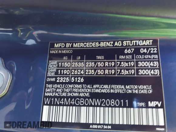 ✅ 2022 Mercedes-Benz GLB 250 • VIN: W1N4M4GB0NW208011 • Lot: 44015856. Wystawiony na IAAI z przebiegiem 28 149 mil. Bezpłatny archiwum sprzedaży aukcyjnych z USA i szczegółowy raport historii pojazdu na DreamBid. Zdjęcie 9.
