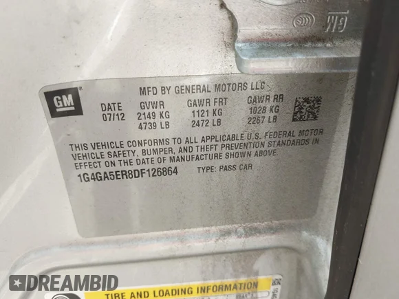 ✅ 2013 Buick LaCrosse • VIN: 1G4GA5ER8DF126864 • Лот: 42220970. Опубликован ранее на IAAI с пробегом 115 204 миль. Бесплатный доступ к архиву аукционных продаж из США и подробный отчёт об истории автомобиля на DreamBid. Изображение 9.