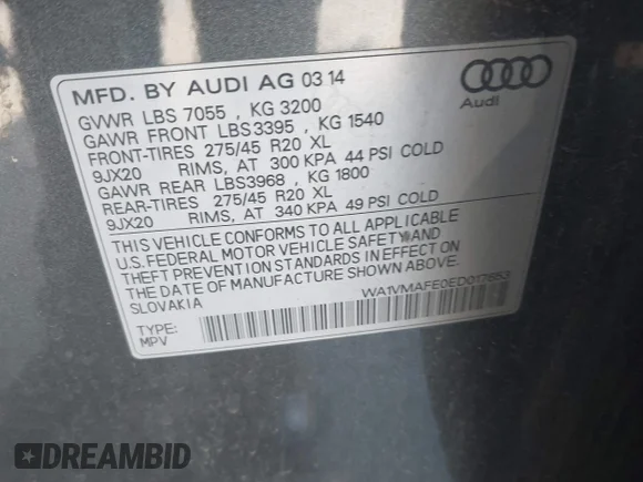 ✅ 2014 Audi Q7 Prestige • VIN: WA1VMAFE0ED017653 • Лот: 45583263. Опубліковано раніше на IAAI з пробігом 139 736 миль. Безкоштовний доступ до архіву аукціонних продажів зі США та докладний звіт про історію автомобіля на DreamBid. Зображення 9.