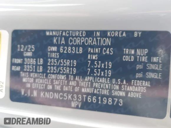 ✅ 2026 Kia Carnival EX • VIN: KNDNC5K33T6619873 • Lot: 45112738. Wystawiony na IAAI z przebiegiem 1 242 mil. Bezpłatny archiwum sprzedaży aukcyjnych z USA i szczegółowy raport historii pojazdu na DreamBid. Zdjęcie 9.