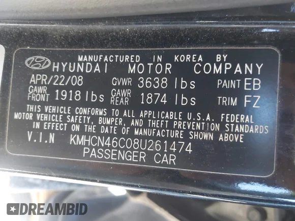 ✅ 2008 Hyundai Accent GLS • VIN: KMHCN46C08U261474 • Lot: 44167441. Wystawiony na IAAI z przebiegiem 117 831 mil. Bezpłatny archiwum sprzedaży aukcyjnych z USA i szczegółowy raport historii pojazdu na DreamBid. Zdjęcie 9.