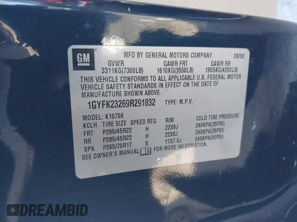 ✅ 2009 Cadillac Escalade • VIN: 1GYFK23269R291832 • Lot: 43838536. Wystawiony na IAAI z przebiegiem 206 818 mil. Bezpłatny archiwum sprzedaży aukcyjnych z USA i szczegółowy raport historii pojazdu na DreamBid. Zdjęcie 9.