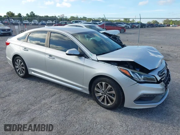 ✅ 2016 Hyundai Sonata Sport • VIN: 5NPE34AF9GH327971 • Lot: 45244567. Listed on IAAI with 124,366 mi. Free auction sales archive from the USA and detailed vehicle history report at DreamBid. Image 1.
