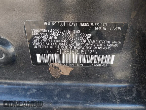 ✅ 2009 Subaru Impreza i • VIN: JF1GE61679H511215 • Lot: 44801590. Wystawiony na IAAI z przebiegiem 162 233 mil. Bezpłatny archiwum sprzedaży aukcyjnych z USA i szczegółowy raport historii pojazdu na DreamBid. Zdjęcie 9.