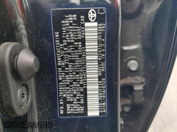 ✅ 2020 Toyota Corolla SE • VIN: 5YFS4RCE5LP038424 • Lot: 49446386. Listed on Copart with 90,339 mi. Free auction sales archive from the USA and detailed vehicle history report at DreamBid. Image 12.
