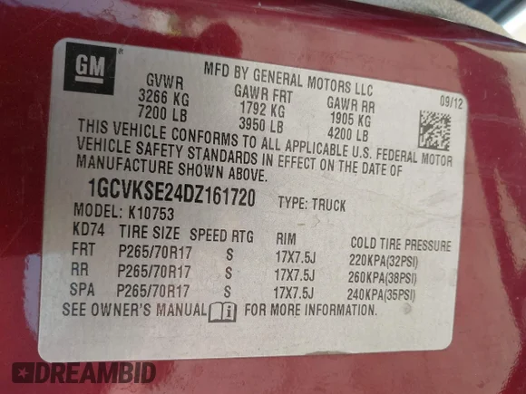 ✅ 2013 Chevrolet Silverado 1500 LT • VIN: 1GCVKSE24DZ161720 • Lot: 44703180. Wystawiony na IAAI z przebiegiem Nie podano. Bezpłatny archiwum sprzedaży aukcyjnych z USA i szczegółowy raport historii pojazdu na DreamBid. Zdjęcie 9.