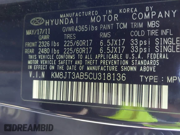 ✅ 2012 Hyundai Tucson GL • VIN: KM8JT3AB5CU318136 • Лот: 45391141. Опубліковано раніше на IAAI з пробігом 149 217 миль. Безкоштовний доступ до архіву аукціонних продажів зі США та докладний звіт про історію автомобіля на DreamBid. Зображення 9.
