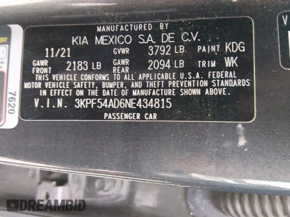 ✅ 2022 Kia Forte GT-Line • VIN: 3KPF54AD6NE434815 • Lot: 44416416. Listed on IAAI with 53,378 mi. Free auction sales archive from the USA and detailed vehicle history report at DreamBid. Image 9.