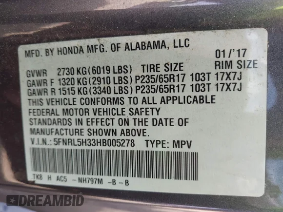 ✅ 2017 Honda Odyssey SE • VIN: 5FNRL5H33HB005278 • Лот: 43405702. Опубліковано раніше на IAAI з пробігом 84 955 миль. Безкоштовний доступ до архіву аукціонних продажів зі США та докладний звіт про історію автомобіля на DreamBid. Зображення 9.