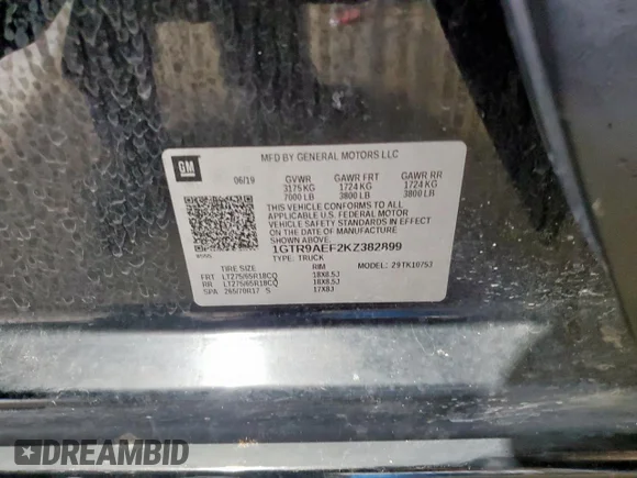 ✅ 2019 GMC Sierra 1500 • VIN: 1GTR9AEF2KZ382899 • Lot: 58992175. Listed on Copart with 97,250 mi. Free auction sales archive from the USA and detailed vehicle history report at DreamBid. Image 12.