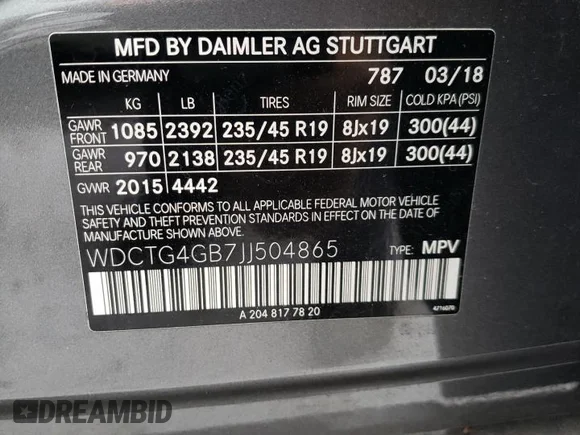 ✅ 2018 Mercedes-Benz GLA 250 • VIN: WDCTG4GB7JJ504865 • Лот: 71128442. Опубліковано раніше на Copart з пробігом 48 379 миль. Безкоштовний доступ до архіву аукціонних продажів зі США та докладний звіт про історію автомобіля на DreamBid. Зображення 12.