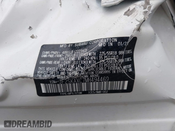 ✅ 2021 Subaru Forester Touring • VIN: JF2SKAXC7MH494469 • Lot: 44508012. Wystawiony na IAAI z przebiegiem 24 525 mil. Bezpłatny archiwum sprzedaży aukcyjnych z USA i szczegółowy raport historii pojazdu na DreamBid. Zdjęcie 9.