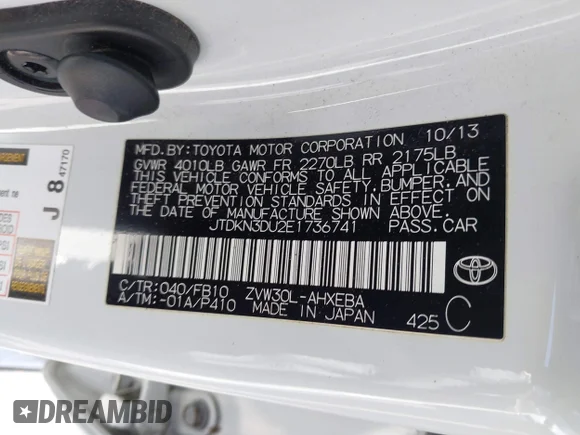 ✅ 2014 Toyota Prius Four • VIN: JTDKN3DU2E1736741 • Лот: 42762403. Опубликован ранее на IAAI с пробегом 94 051 миль. Бесплатный доступ к архиву аукционных продаж из США и подробный отчёт об истории автомобиля на DreamBid. Изображение 9.