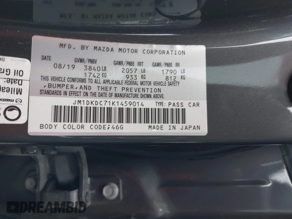 ✅ 2019 Mazda CX-3 Touring • VIN: JM1DKDC71K1459014 • Lot: 44857992. Wystawiony na IAAI z przebiegiem 44 372 mil. Bezpłatny archiwum sprzedaży aukcyjnych z USA i szczegółowy raport historii pojazdu na DreamBid. Zdjęcie 9.