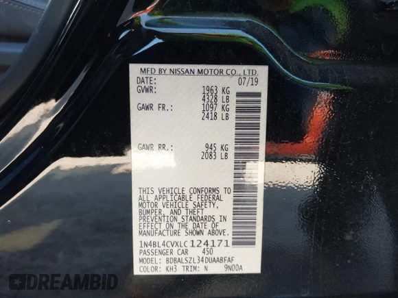 ✅ 2020 Nissan Altima SR • VIN: 1N4BL4CVXLC124171 • Lot: 44027831. Wystawiony na IAAI z przebiegiem 131 160 mil. Bezpłatny archiwum sprzedaży aukcyjnych z USA i szczegółowy raport historii pojazdu na DreamBid. Zdjęcie 9.