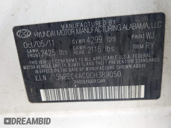 ✅ 2012 Hyundai Sonata Limited • VIN: 5NPEC4AC0CH389050 • Лот: 45047377. Опубликован ранее на IAAI с пробегом 185 358 миль. Бесплатный доступ к архиву аукционных продаж из США и подробный отчёт об истории автомобиля на DreamBid. Изображение 9.