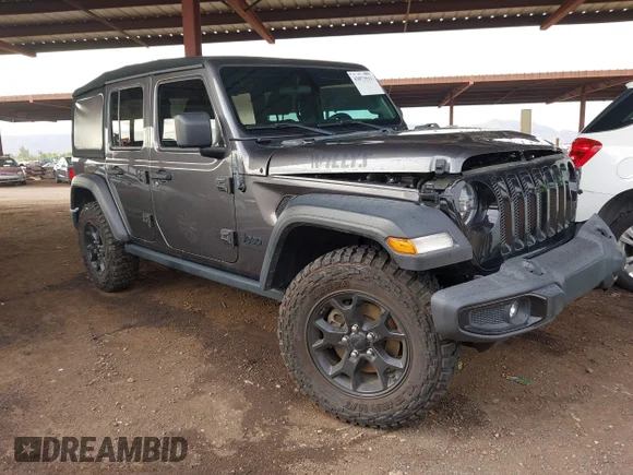 ✅ 2021 Jeep Wrangler Unlimited Willys • VIN: 1C4HJXDN3MW563173 • Lot: 43073511. Listed on IAAI with 45,061 mi. Free auction sales archive from the USA and detailed vehicle history report at DreamBid. Image 1.