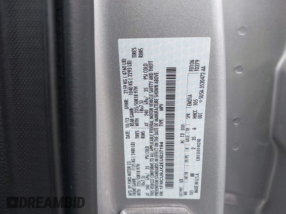 ✅ 2014 Ford Escape Titanium • VIN: 1FMCU9JX2EUB37194 • Lot: 45171949. Wystawiony na IAAI z przebiegiem 62 701 mil. Bezpłatny archiwum sprzedaży aukcyjnych z USA i szczegółowy raport historii pojazdu na DreamBid. Zdjęcie 9.
