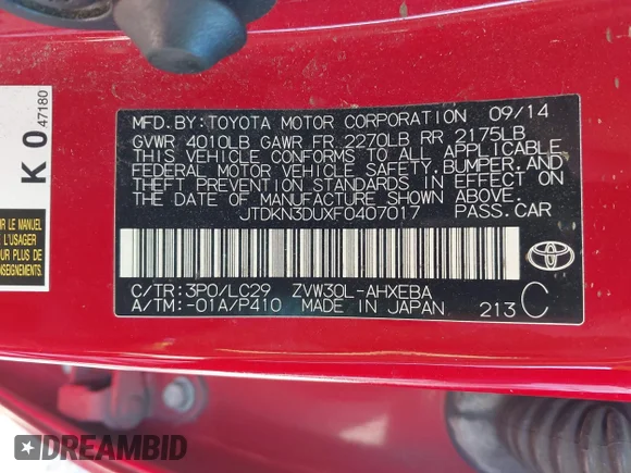 ✅ 2015 Toyota Prius Four • VIN: JTDKN3DUXF0407017 • Lot: 42815042. Wystawiony na IAAI z przebiegiem 181 923 mil. Bezpłatny archiwum sprzedaży aukcyjnych z USA i szczegółowy raport historii pojazdu na DreamBid. Zdjęcie 9.