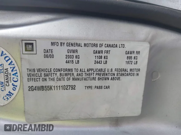 ✅ 2001 Buick Regal LS • VIN: 2G4WB55K111102792 • Lot: 42398616. Wystawiony na IAAI z przebiegiem Nie podano. Bezpłatny archiwum sprzedaży aukcyjnych z USA i szczegółowy raport historii pojazdu na DreamBid. Zdjęcie 9.