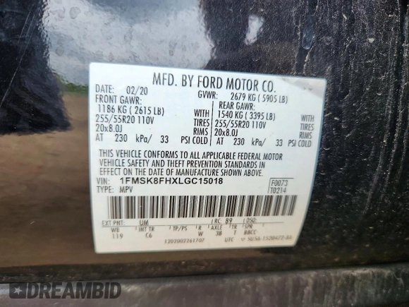 ✅ 2020 Ford Explorer Limited • VIN: 1FMSK8FHXLGC15018 • Лот: 51565446. Опубліковано раніше на Copart з пробігом 83 549 миль. Безкоштовний доступ до архіву аукціонних продажів зі США та докладний звіт про історію автомобіля на DreamBid. Зображення 13.