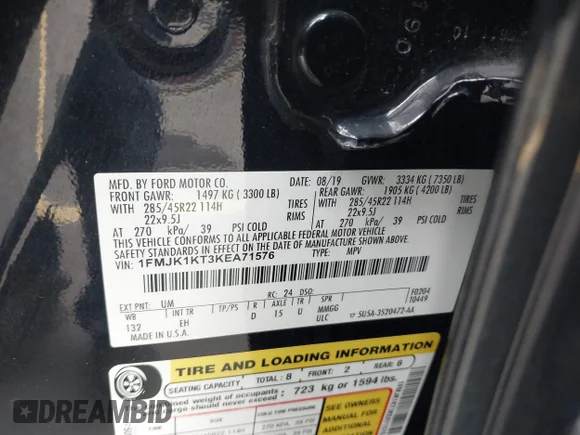 ✅ 2019 Ford Expedition Max Limited • VIN: 1FMJK1KT3KEA71576 • Лот: 43474559. Опубликован ранее на IAAI с пробегом 94 799 миль. Бесплатный доступ к архиву аукционных продаж из США и подробный отчёт об истории автомобиля на DreamBid. Изображение 9.