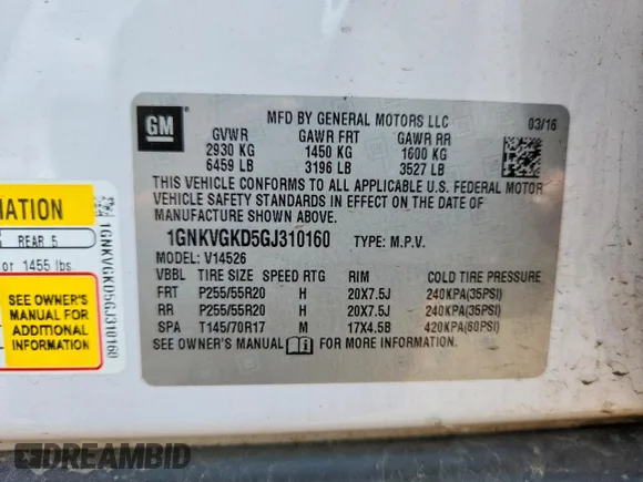 ✅ 2016 Chevrolet Traverse LT • VIN: 1GNKVGKD5GJ310160 • Lot: 58716886. Wystawiony na Copart z przebiegiem Nie podano. Bezpłatny archiwum sprzedaży aukcyjnych z USA i szczegółowy raport historii pojazdu na DreamBid. Zdjęcie 13.