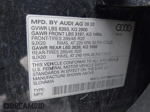 ✅ 2021 Audi Q7 Premium Plus • VIN: WA1LJAF79MD015089 • Lot: 44719942. Wystawiony na IAAI z przebiegiem 66 767 mil. Bezpłatny archiwum sprzedaży aukcyjnych z USA i szczegółowy raport historii pojazdu na DreamBid. Zdjęcie 9.