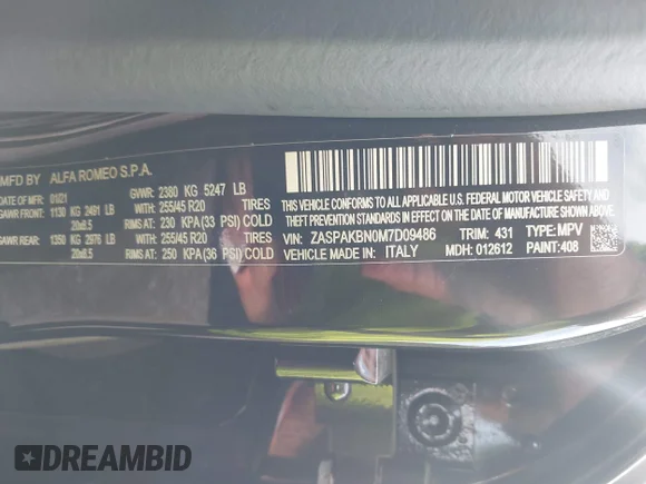 ✅ 2021 Alfa Romeo Stelvio Ti Sport • VIN: ZASPAKBN0M7D09486 • Лот: 43187226. Опубліковано раніше на IAAI з пробігом 48 819 миль. Безкоштовний доступ до архіву аукціонних продажів зі США та докладний звіт про історію автомобіля на DreamBid. Зображення 9.